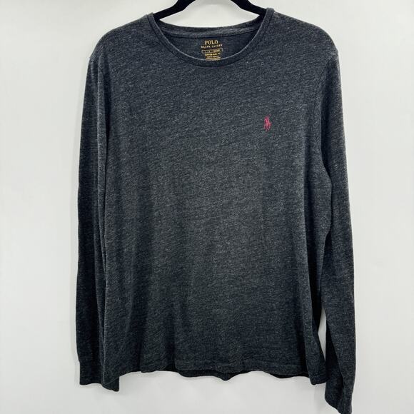 Polo Ralph Lauren Mens Custom Slim Fit T-Shirt Sz L Dark Heather Gray Long Slv - Picture 1 of 10